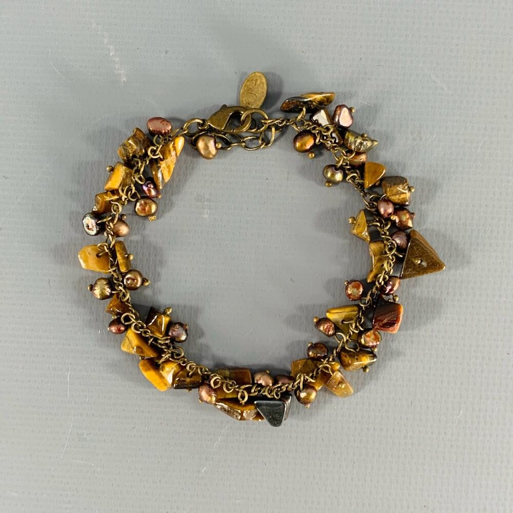 VINTAGE Brown Copper Gems Charm Bracelet